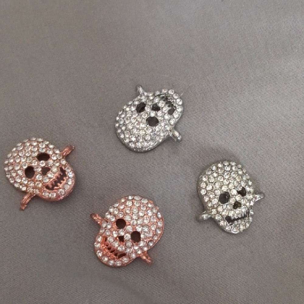 Pave Skull Charm Pendant in Rose Gold and Silver - Women Jewelry